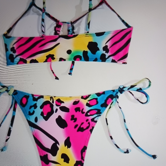New never worn unbranded leopard zebra tie side 2pc bikini set xxl - Picture 7 of 7